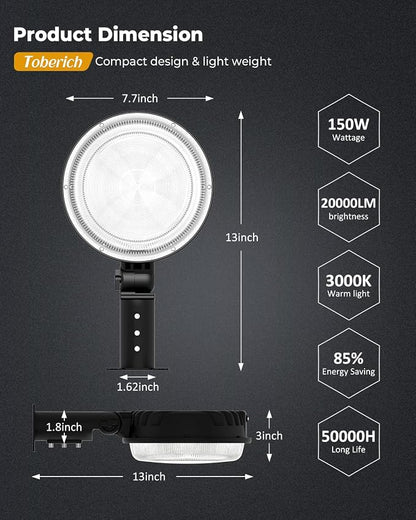 LED Barn Light 2Packs, 150W 20000LM Yard Area Lights Dusk to Dawn Outdoor - Image 6