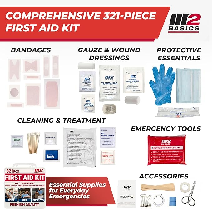 M2 BASICS Premium 321 Piece First Aid Kit, All Purpose Kit - Image 3