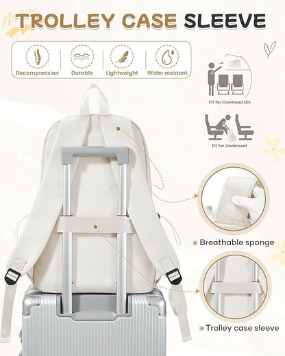 SEAFEW Beige School Backpack for Girls Women Waterproof High School Book Bag - Image 6