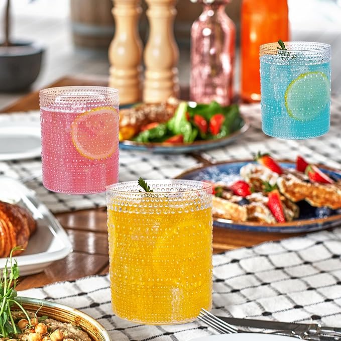 18PCS Plastic Hobnail Drinking Glasses - 14 Oz Clear Vintage Glasses Mixed - Image 7