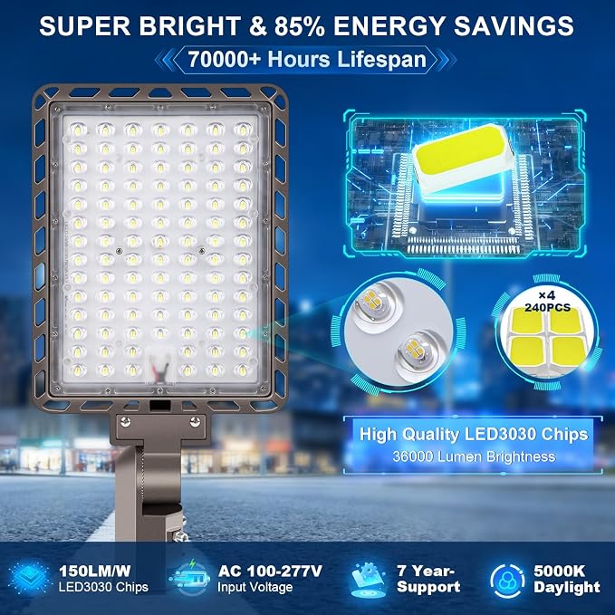 LED Parking Lot Light 240W/200W/180W, 36000LM Parking Lot Lights Outdoor 5 in 1 - Image 3