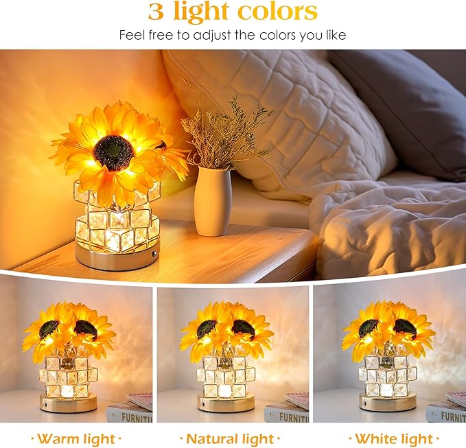 AMWGIMI Sunflowers Flower Lamp, Rechargeable Cordless Touch Table Lamp - Image 3