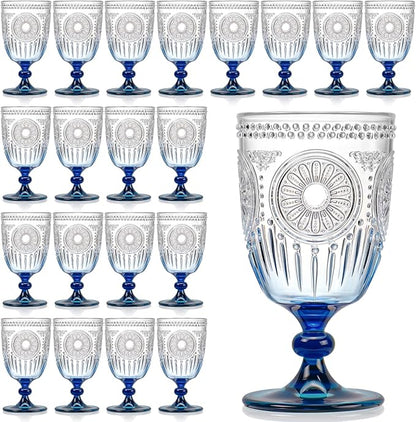 XUWAIDSGN 24Pcs Plastic Vintage Wine Glasses 13.5oz Reusable Embossed Goblet by XUWAIDSGN