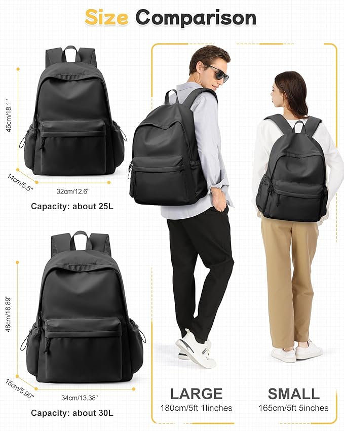 Black Backpack for Men Women Large, Gym Backpack for Women Foldable Outdoor - Image 3