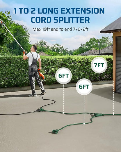 DEWENWILS Outdoor Extension Cord 1 to 3 Splitter, 19FT Total Length, 4 Grounded - Image 2