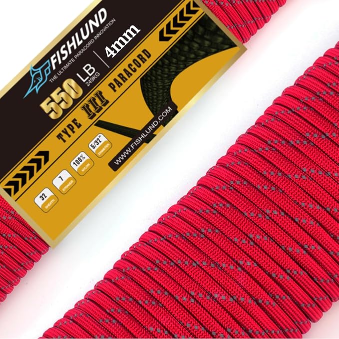 Reflective Paracord 550 lb, 7 Strand Paracord Rope 250ft 4mm, Nylon Parachute by FISHLUND