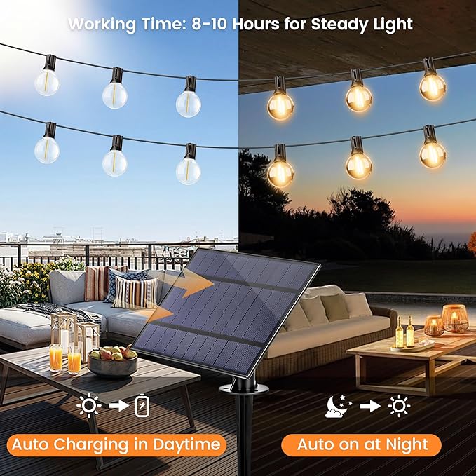OHLUX 30FT Solar String Lights Outdoor, Waterproof Solar Patio Lights - Image 2