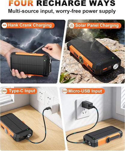 Solar Power Bank with Hand Crank and Retractable Cables, 20000mAh Wireless - Image 7