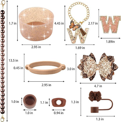 9PCS Brown for Stanley Cup Accessories Set Bling Initials Bow Charms for - Image 3