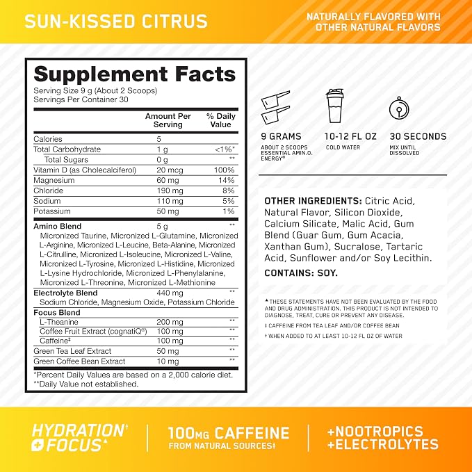 Optimum Nutrition Amino Energy Powder Plus Focus, - Image 2