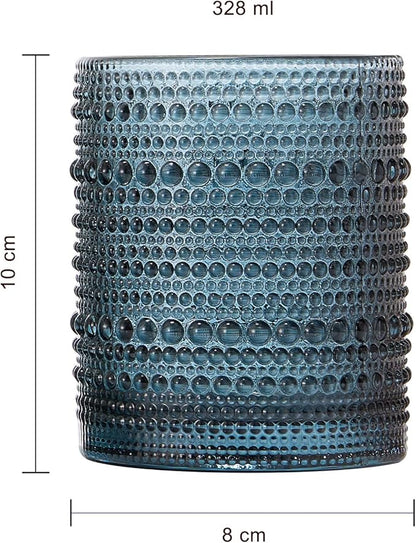 Khen Beaded Tumbler Drinking Glasses Set | Set of 6 | Vintage Hobnail 11 OZ - Image 3