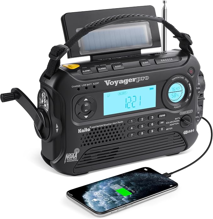 Kaito Voyager Pro KA600 Digital Solar Dynamo Hand Crank AM/FM/LW/SW & NOAA by Kaito
