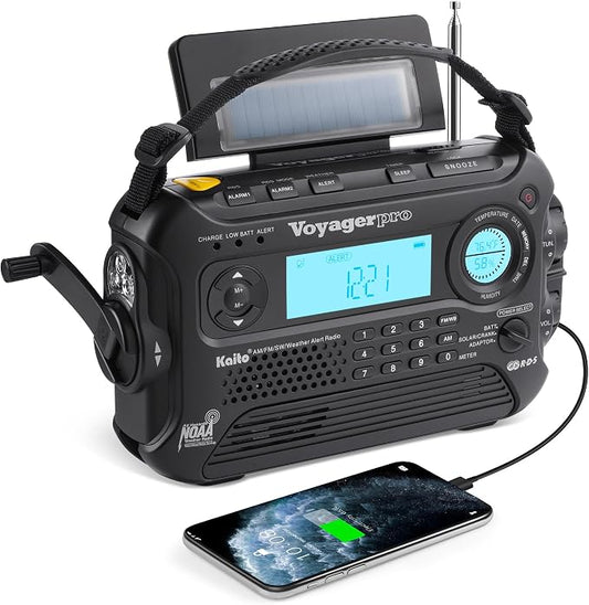 Kaito Voyager Pro KA600 Digital Solar Dynamo Hand Crank AM/FM/LW/SW & NOAA by Kaito
