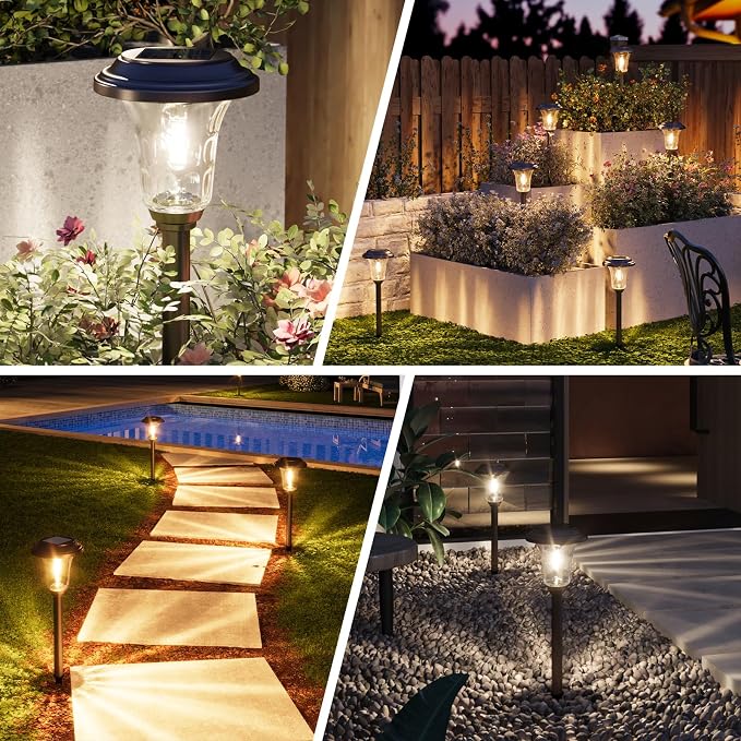 XMCOSY+ Solar Pathway Lights, 4 Pack Metal Solar Lights Outdoor Waterproof - Image 7