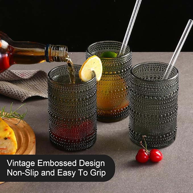 ZMOWIPDL Vintage Glassware Drinking Glasses Set of 6, 15 oz Hobnail Glass Cups - Image 7