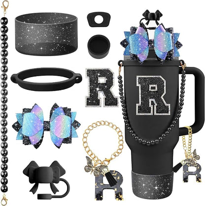 9PCS Black for Stanley Cup Accessories Set Bling Initials Bow Charms for by Unknown