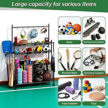 Large Sports Organizer for Garage, Ball Storage Rack Garage Sports Equipment - Image 4