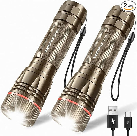 WdtPro Rechargeable Flashlights High Lumens, 2 Pack 10H Long Lasting Super by WdtPro