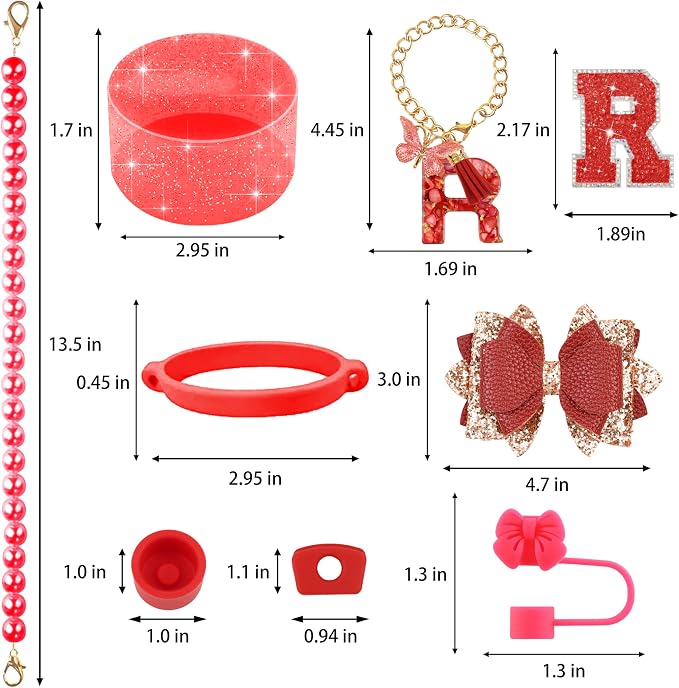 9PCS Red for Stanley Cup Accessories Set Bling Initials Bow Charms for Stanley - Image 3