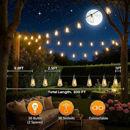 GPATIO Outdoor String Lights, 100FT ST38 Bulbs Shatterproof Patio Lights - Image 6