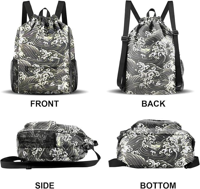 Drawstring Backpack with Mesh Pockets String Gym Bag Sackpack Sandproof Water - Image 6