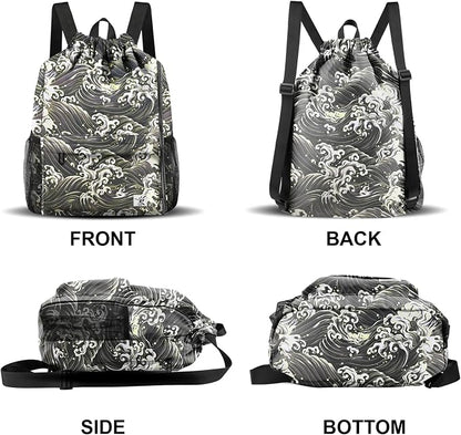 Drawstring Backpack with Mesh Pockets String Gym Bag Sackpack Sandproof Water - Image 6