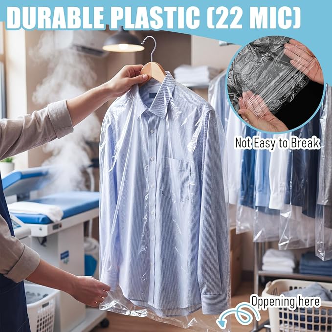 200 Pack Dry Cleaning Garment Bags, 23.6 x 35.4 Inch Clear Plastic Dry Cleaners - Image 5