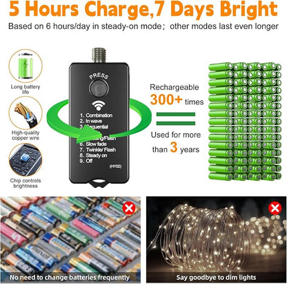HXWEIYE Rechargeable Fairy Lights - Image 2