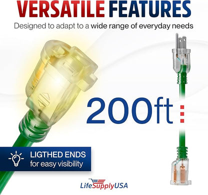 200ft Outdoor/Indoor Extension Cord 10/3 Gauge Ultra Heavy Duty 3 Prong SJTW - Image 6