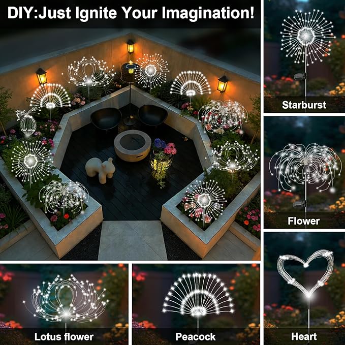 Solar Garden Lights Outdoor, 4 Pack 120 LED Twinkling Firework Lights Decorative - Image 4