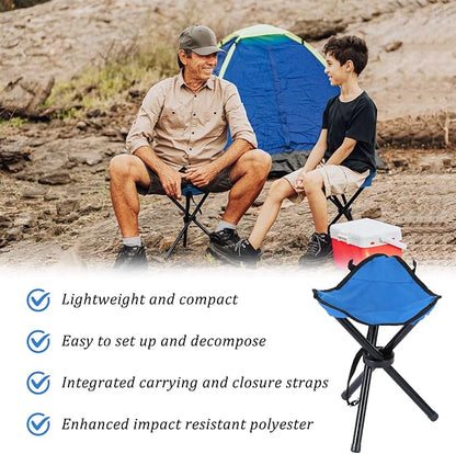 Small Travel Folding Camping Stool, 17 Inch Folding Outdoor Tripod Seats Blue - Image 3