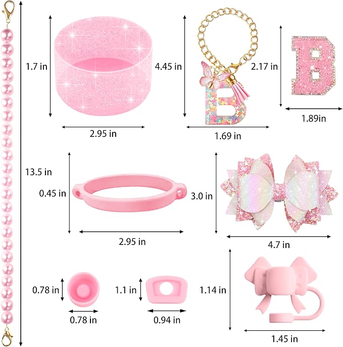 9PCS Pink for Stanley Cup Accessories Set Bling Initials Bow Charms for Stanley - Image 3