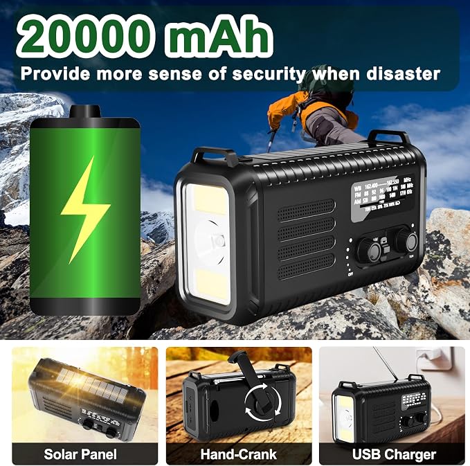 Emergency Hand Crank Weather Radio, Portable Solar Survival Radio - Image 6