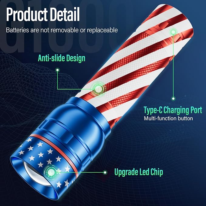 RECHOO Rechargeable Flashlight 1 Pack, Bright Military Grade Torch Light High - Image 4