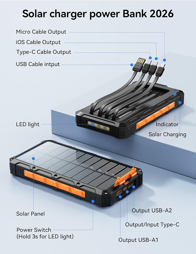 Solar-Charger-Power-Bank - 20000mah Solar Powered Battery Charger Cell Phone - Image 9