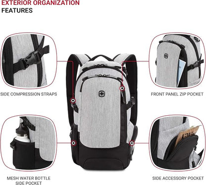 SwissGear 3598 Backpack, Narrow Daypack, Light Grey/Heather - Image 3