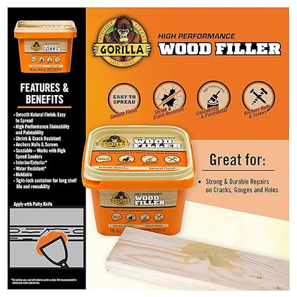 Gorilla All Purpose Wood Filler, Natural Finish, 16 Ounce Tub - Image 2