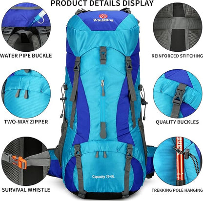 75L Hiking Backpack with Rain Cover Waterproof Camping Backpack Shoes Warehouse - Image 6