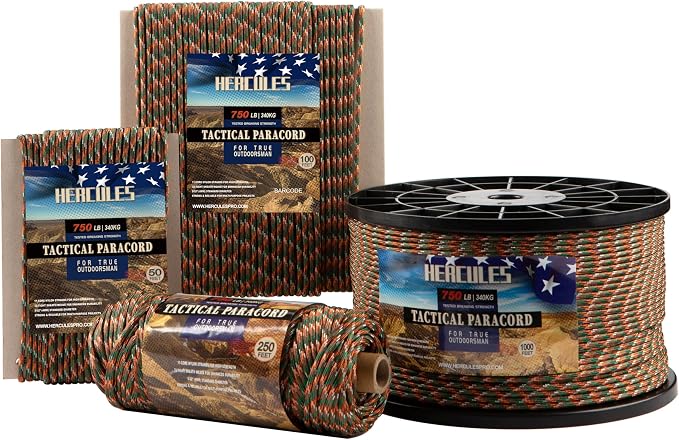 HERCULES 750lb Paracord 4mm 11 Strands Tactical Parachute Cord, Outdoor Gear by HERCULES