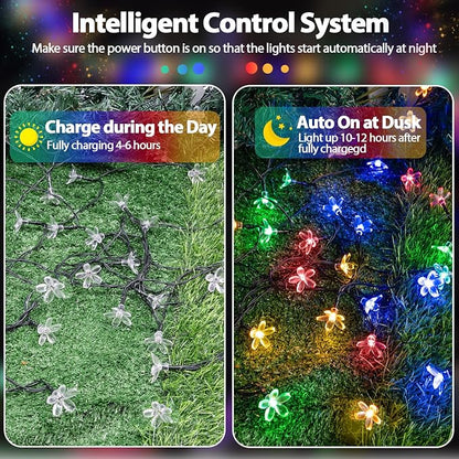 OZS 2PK 80LED 50FT Flower Solar String Lights Outdoor Waterproof, Cherry - Image 2