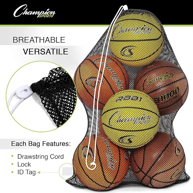 Champion Sports Mesh Equipment Bag – Heavy-Duty Nylon Drawstring Bag - Image 3