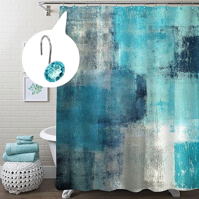 MitoVilla 24 Pcs Set Teal Blue Shower Curtain Hooks, Metal Shower Hooks - Image 2