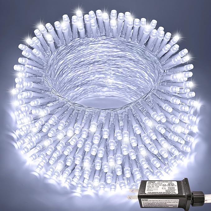 JMEXSUSS 66ft 200 LED White Christmas Lights Indoor Outdoor, Connectable String by JMEXSUSS