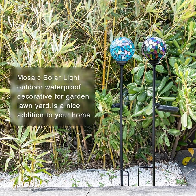 VCUTEKA Solar Garden Decorative Lights Outdoor, Mosaic Solar Light Waterproof - Image 3