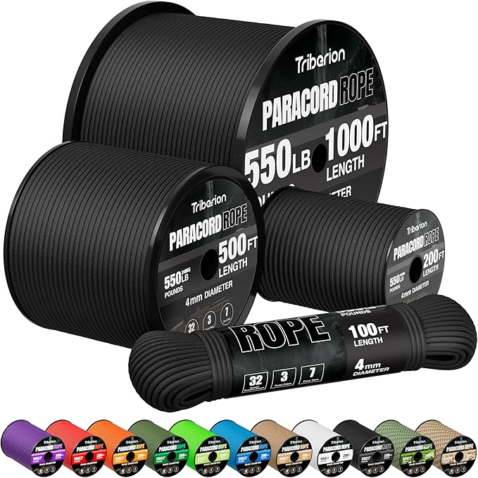 Paracord Rope 550 lb - 100ft 5/32" Parachute Cord 4MM 7-Strand para Cord - by Triberion