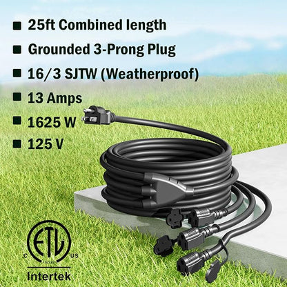 Eversimpleinc Black 1 to 3 Splitter Extension Cord, 3 Prong Plug - Image 3