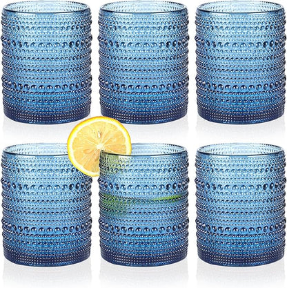 KMIGRUAN Hobnail Drinking Glasses Set of 6, 12oz Blue Vintage Glassware by KMIGRUAN