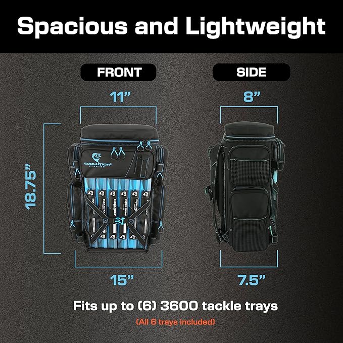 Evolution Fishing Drift Series Tackle Backpack, Outdoor Rucksack w/ 6 Fishing - Image 2