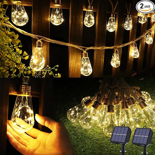Solar Outdoor String Lights, 2 Pack 20Ft Vintage Rope Hemp Solar Patio Lights by Jnaurb