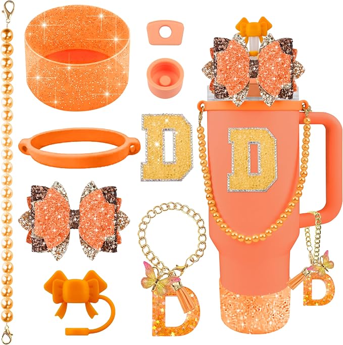9PCS Orange for Stanley Cup Accessories Set Bling Initials Bow Charms for by Unknown